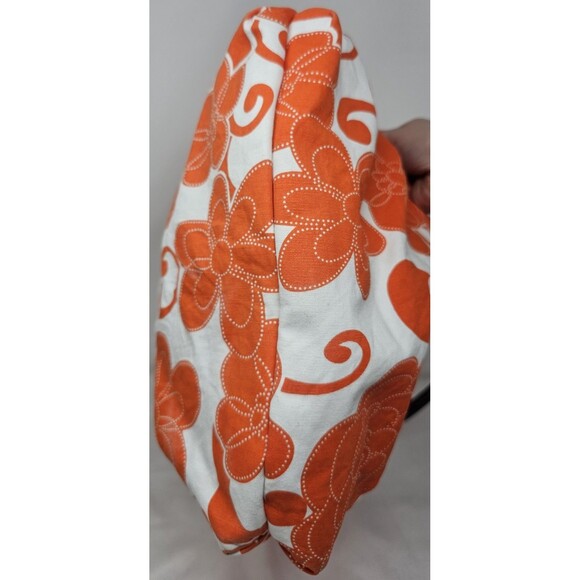 Saks Fifth Avenue Orange White Floral Fabric Shoulder Bag Slouch Hobo Lined - Picture 2 of 12